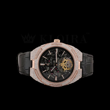 Constantin Overseas Tourbillon Skeleton Rose 14K Gold 42.5mm Diamond Studded Swiss Made Watch Front
