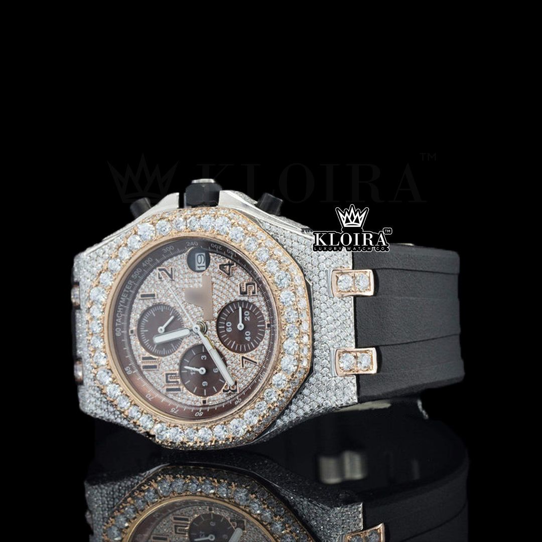 Cosmicite Moissanite Diamond Watch Rose 14K Gold VVS 13 Carat 42mm Front
