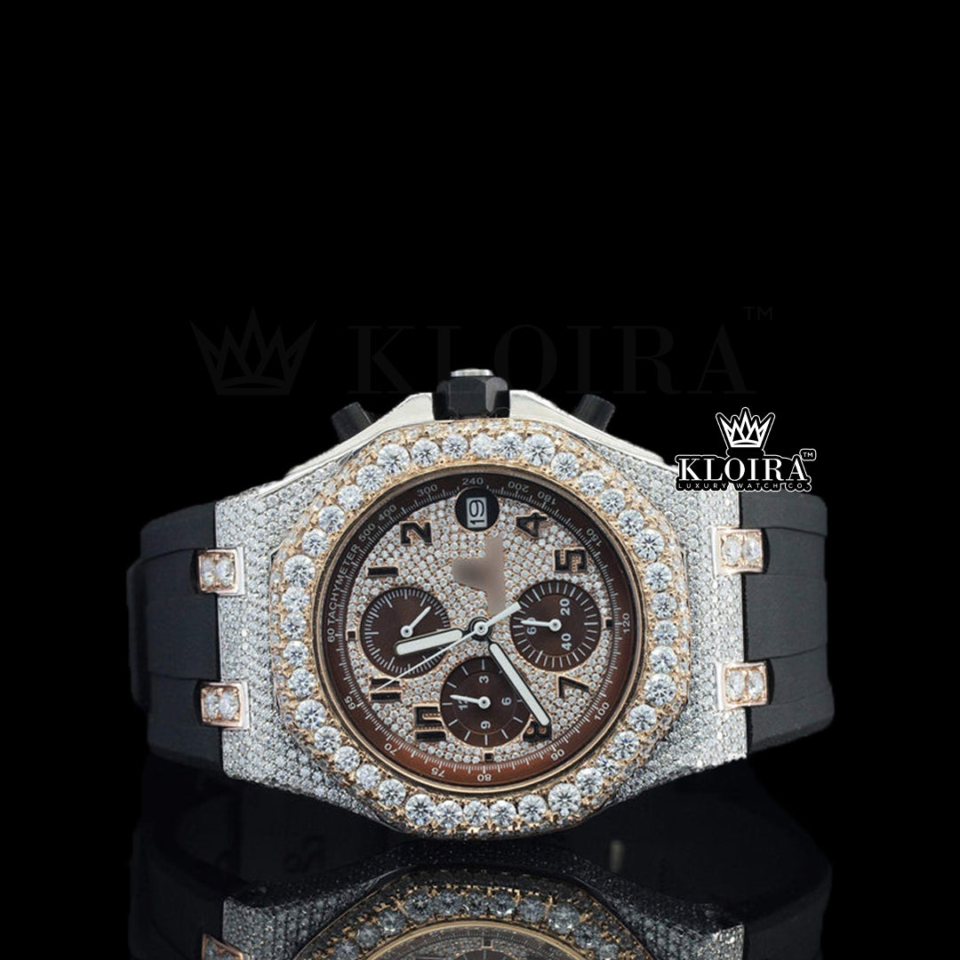 Cosmicite Moissanite Diamond Watch Rose 14K Gold VVS 13 Carat 42mm Front