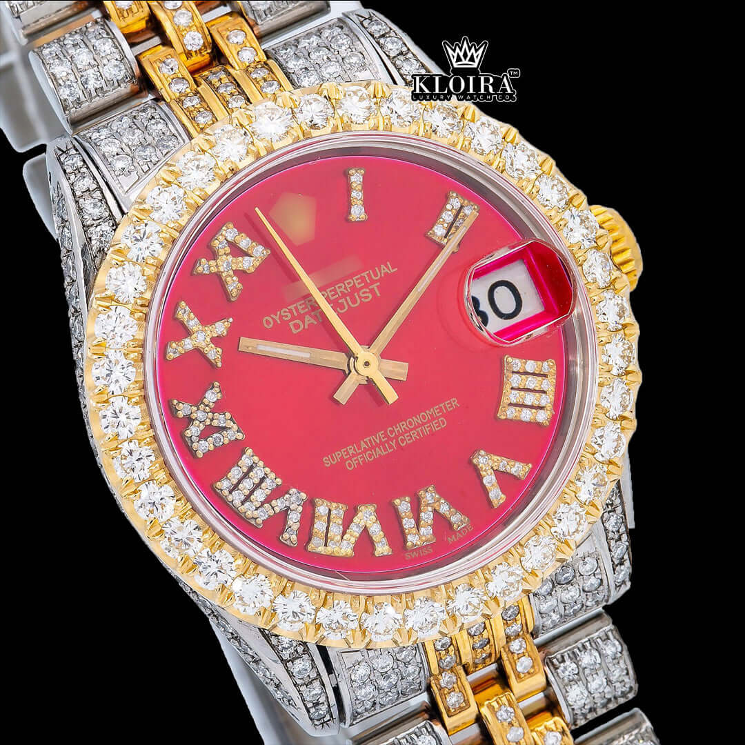 CrimsonFlare Moissanite Diamond Watch 14K Gold VVS 19 Carat 42mm Front