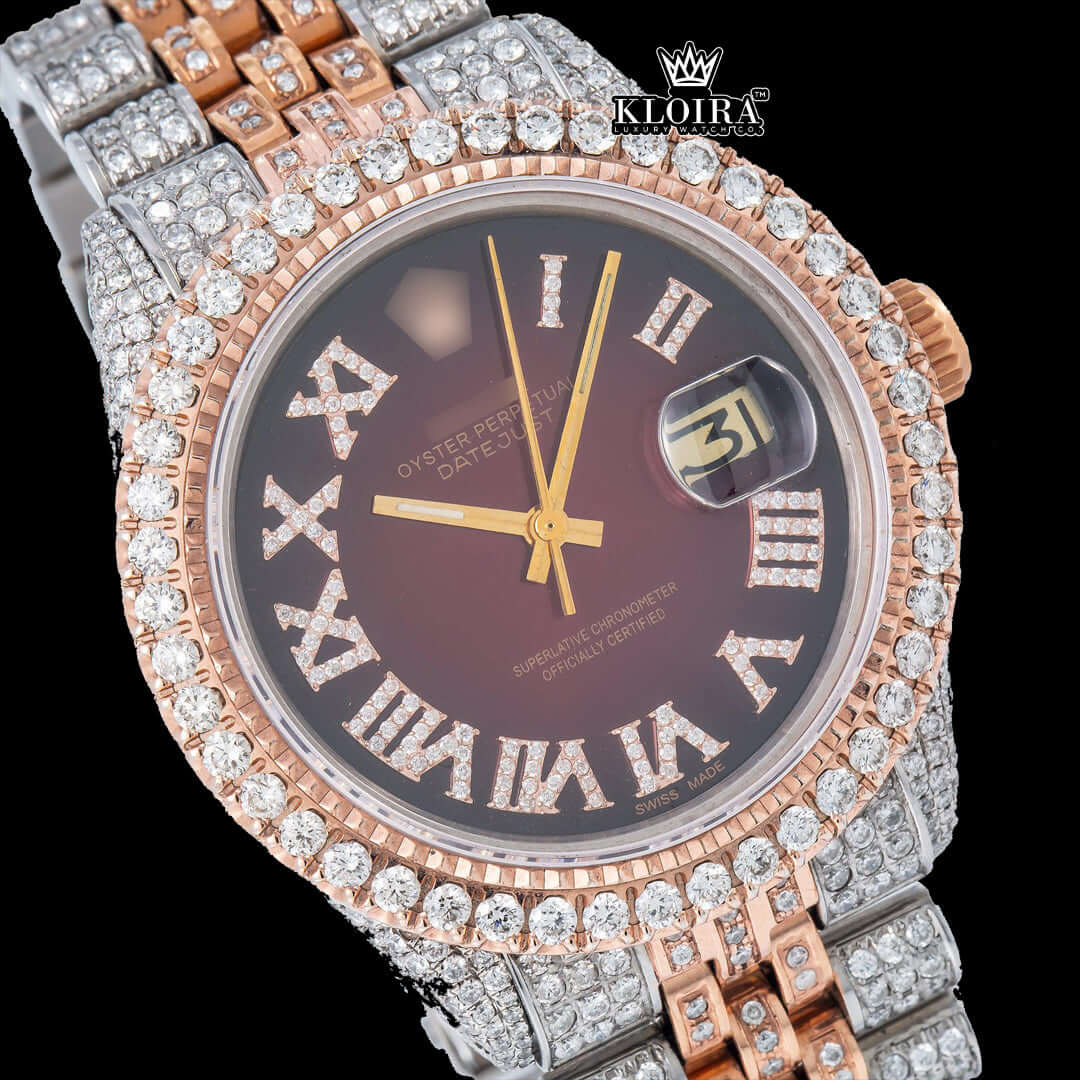 CrimsonGlimmer Moissanite Diamond Watch 14K Gold VVS 18 Carat 42mm Front 