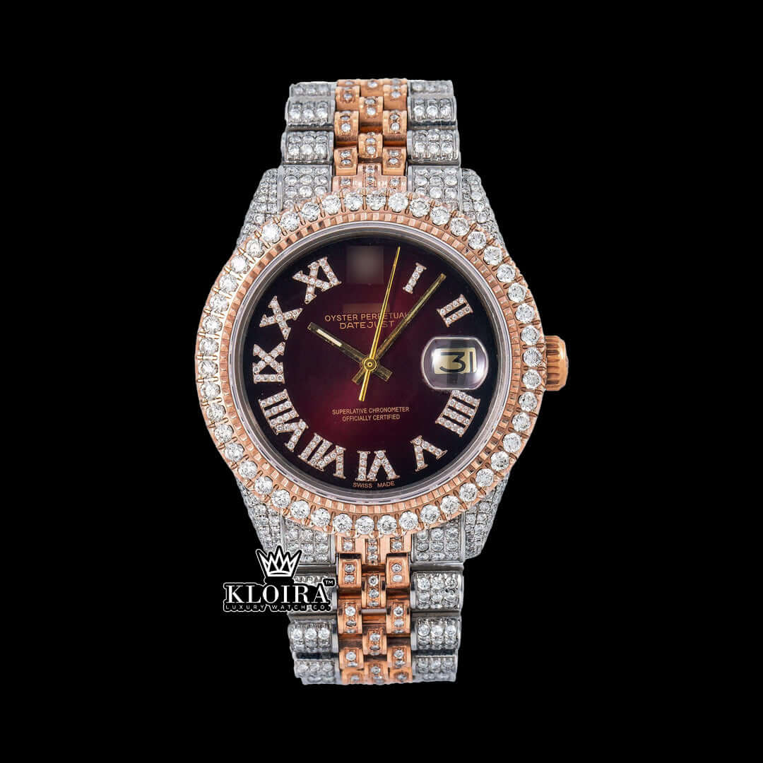 CrimsonGlimmer Moissanite Diamond Watch 14K Gold VVS 18 Carat 42mm Front 