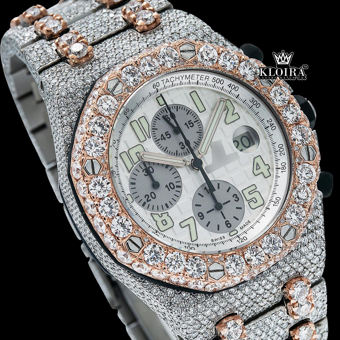 CrystalChrono Moissanite Diamond Watch 14K Gold VVS 20 Carat 42mm Front