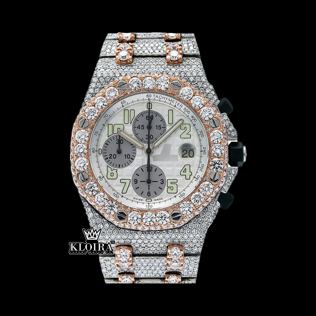 CrystalChrono Moissanite Diamond Watch 14K Gold VVS 20 Carat 42mm Front