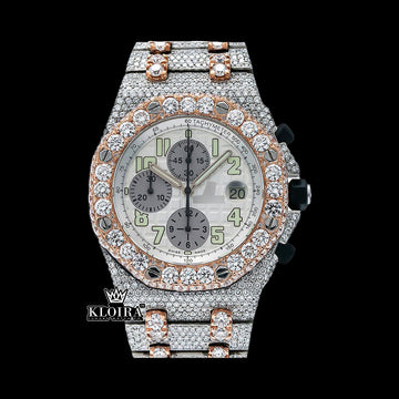 CrystalChrono Moissanite Diamond Watch 14K Gold VVS 20 Carat 42mm Front