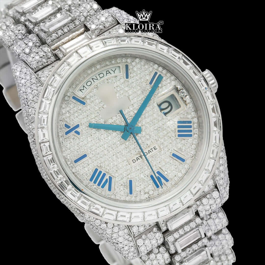 CrystalChrono Moissanite Diamond Watch Silver VVS 22 Carat 42mm Men Front
