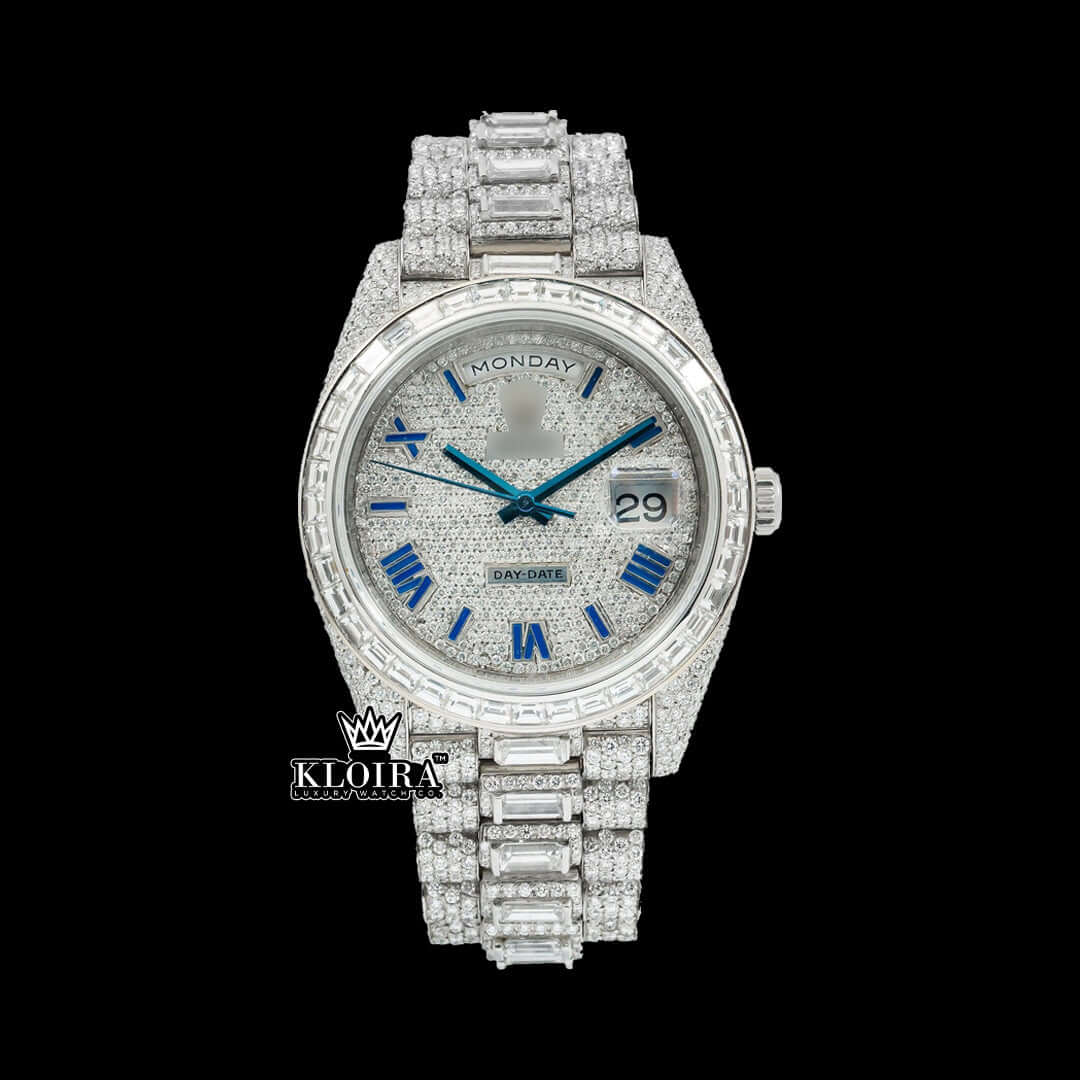 CrystalChrono Moissanite Diamond Watch Silver VVS 22 Carat 42mm Men Front