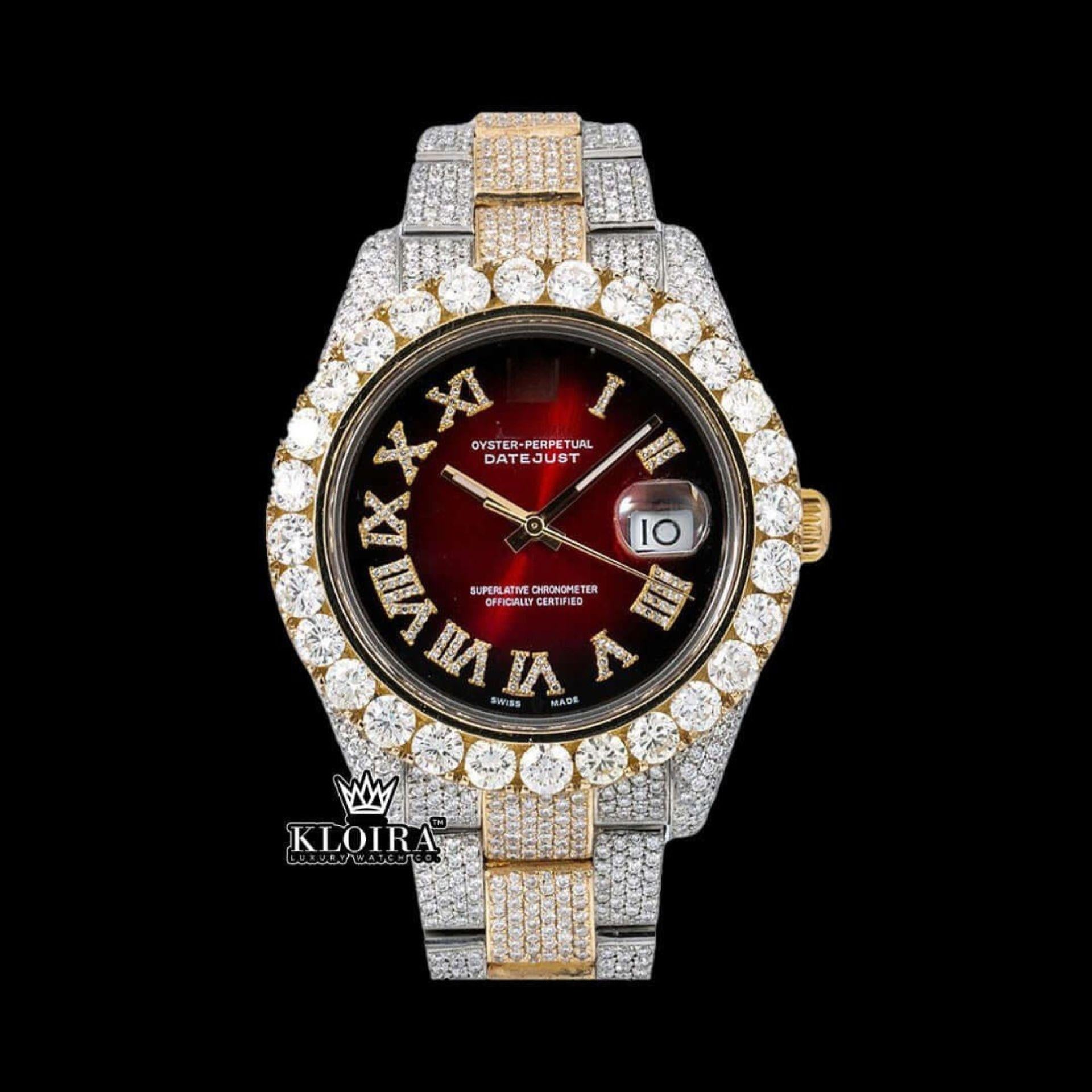 Custom Made Watch Roman Dial Two Tone 14K Gold VVS 19 Carat 42mm Front View