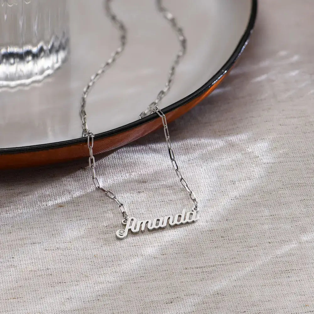 Custom Modern Name Pendant Necklace with 14K Gold 