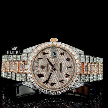 Custom Rolex Day Date Two Tone Arabic Moissanite Watch Front View 