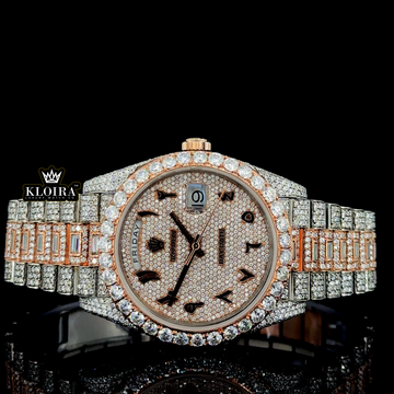 Custom Rolex Day Date Two Tone Arabic Moissanite Watch Front View 