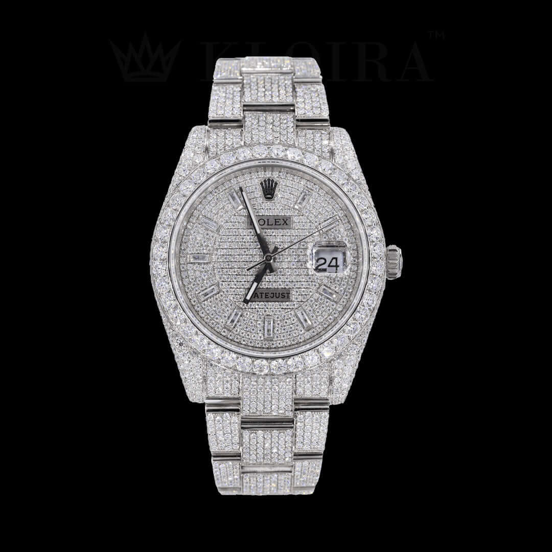 Datejust 14K Gold 41mm Diamond Studded Swiss Made Diamond Stick Numerals Watch Front