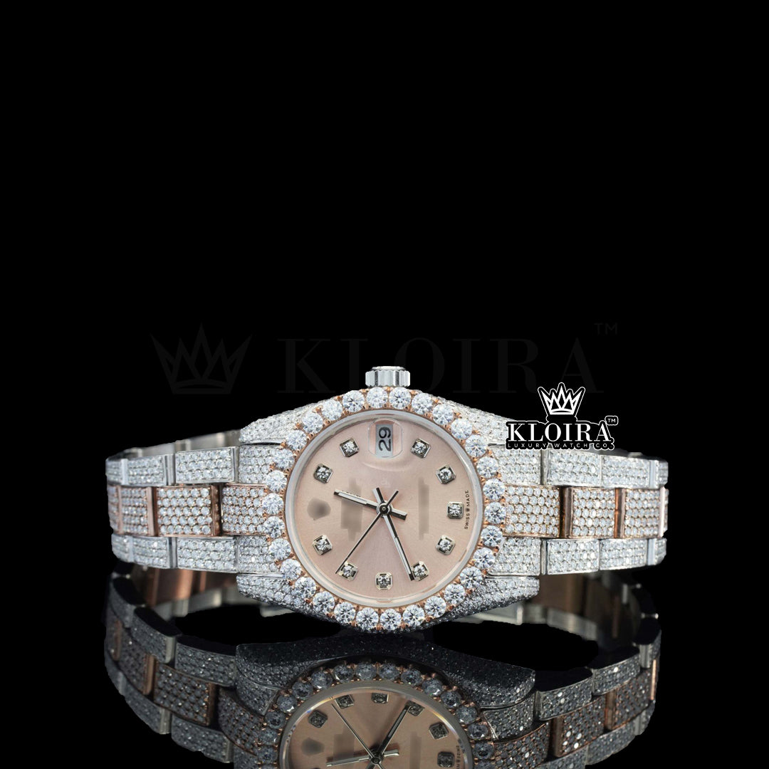 Dawn Moissanite Diamond Watch Rose 14K Gold VVS 30 Carat 42mm Front