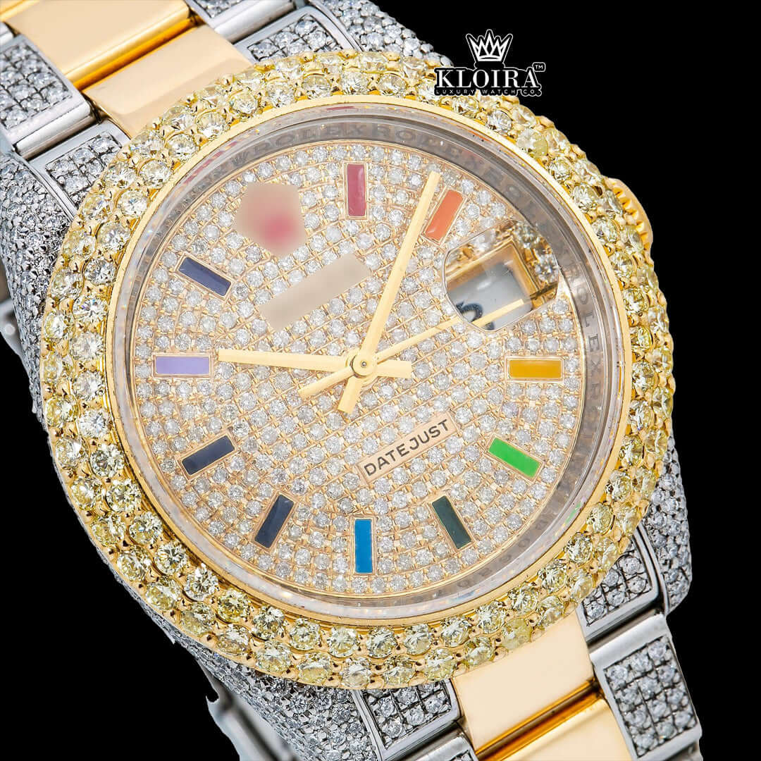 Dazzle Moissanite Diamond Watch 14K Gold VVS 18 Carat 42mm Front