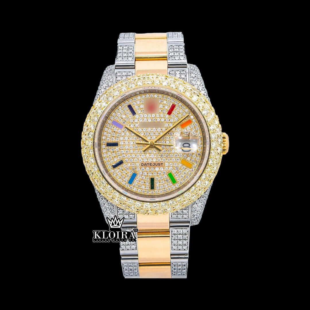 Dazzle Moissanite Diamond Watch 14K Gold VVS 18 Carat 42mm Front