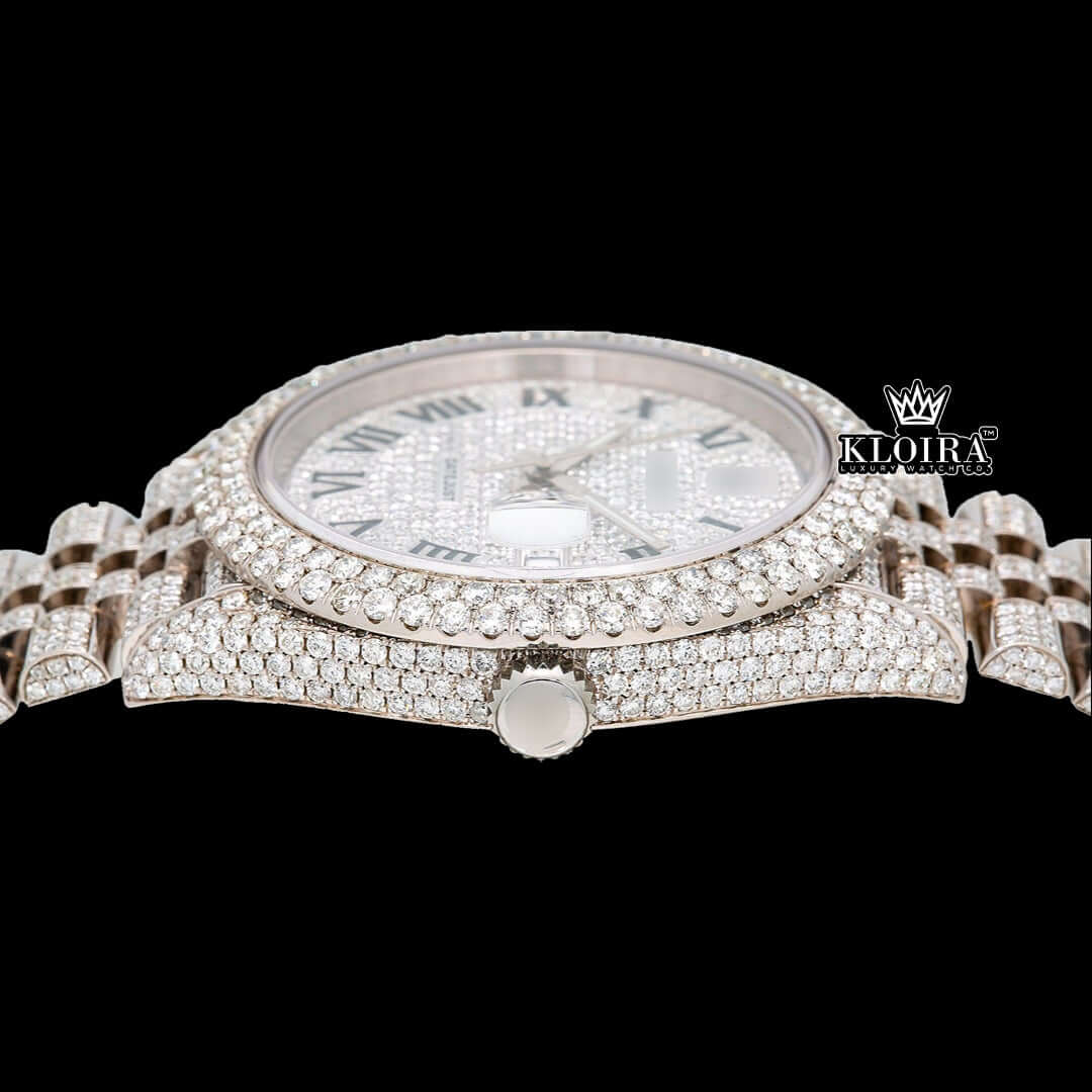 DazzlingElegance Moissanite Diamond Watch Silver VVS 22 Carat 42mm Men Front
