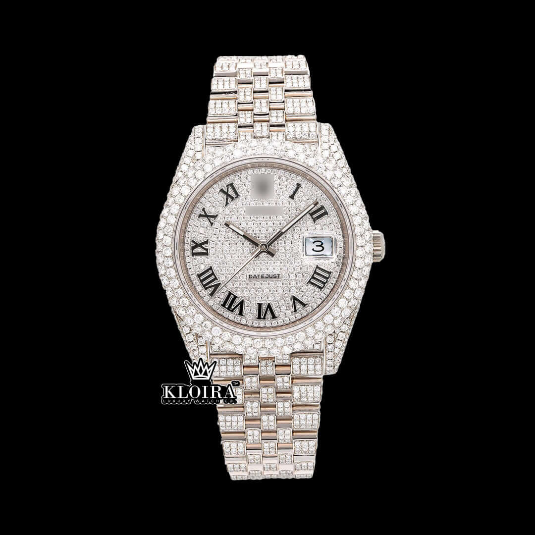 DazzlingElegance Moissanite Diamond Watch Silver VVS 22 Carat 42mm Men Front
