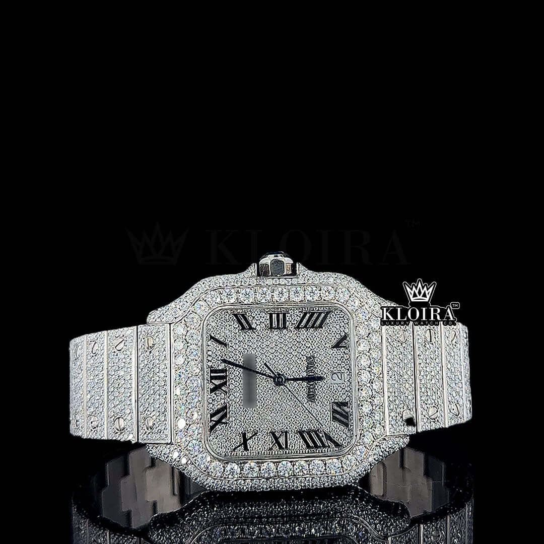 Glacienne Moissanite Diamond Watch 14K Gold VVS 24 Carat 42mm Front