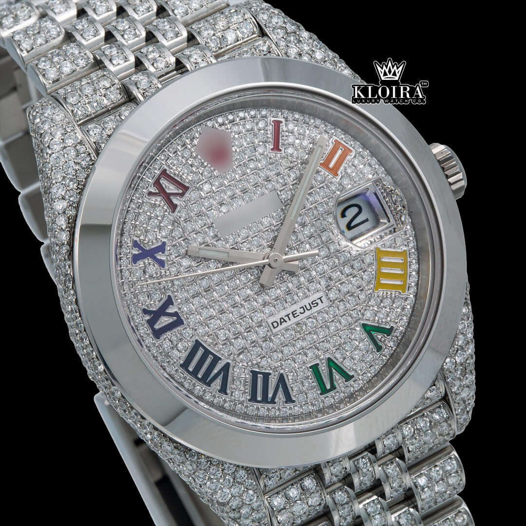 DiamondDatejust Moissanite Diamond Watch 14K Gold VVS 20 Carat 42mm Front 