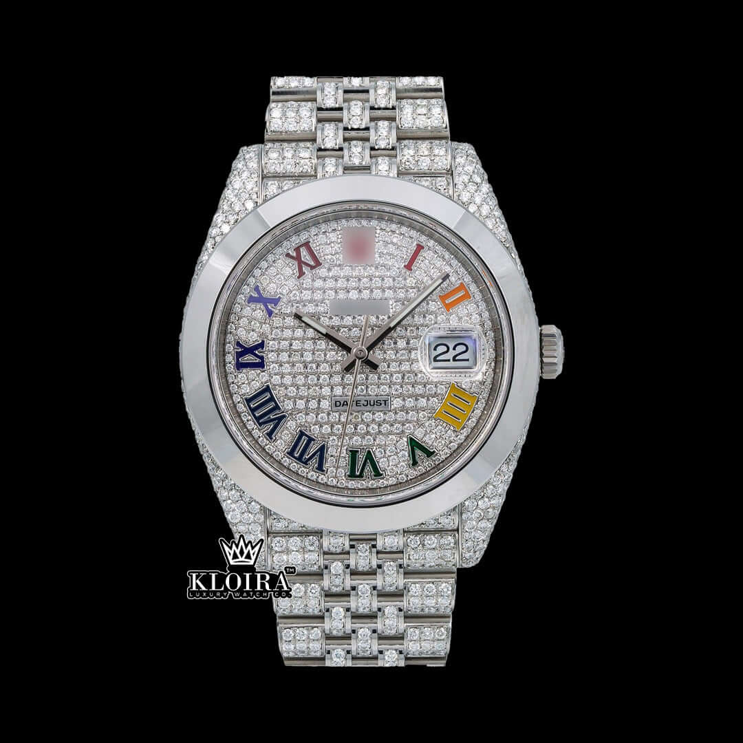 DiamondDatejust Moissanite Diamond Watch 14K Gold VVS 20 Carat 42mm Front 