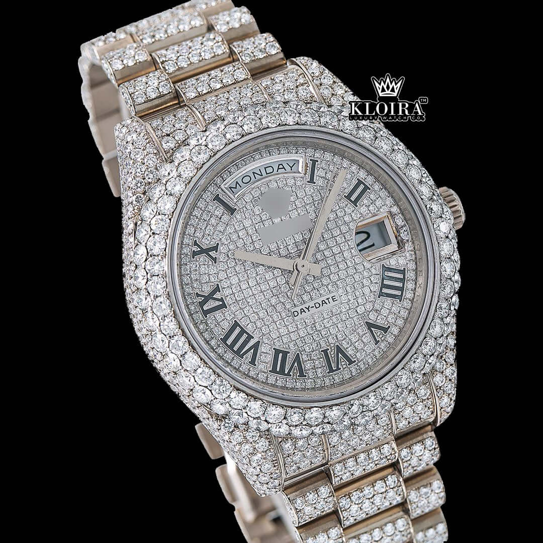 DiamondDew Moissanite Diamond Watch 14K Gold VVS 20 Carat 42mm Front