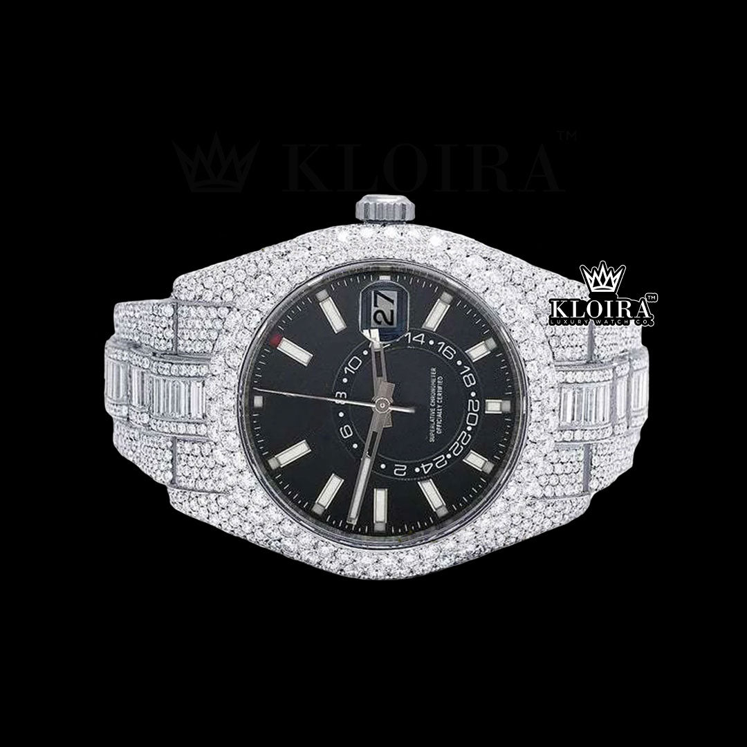 DiamondStealth Moissanite Diamond Watch 14K Gold VVS 24 Carat 42mm Front
