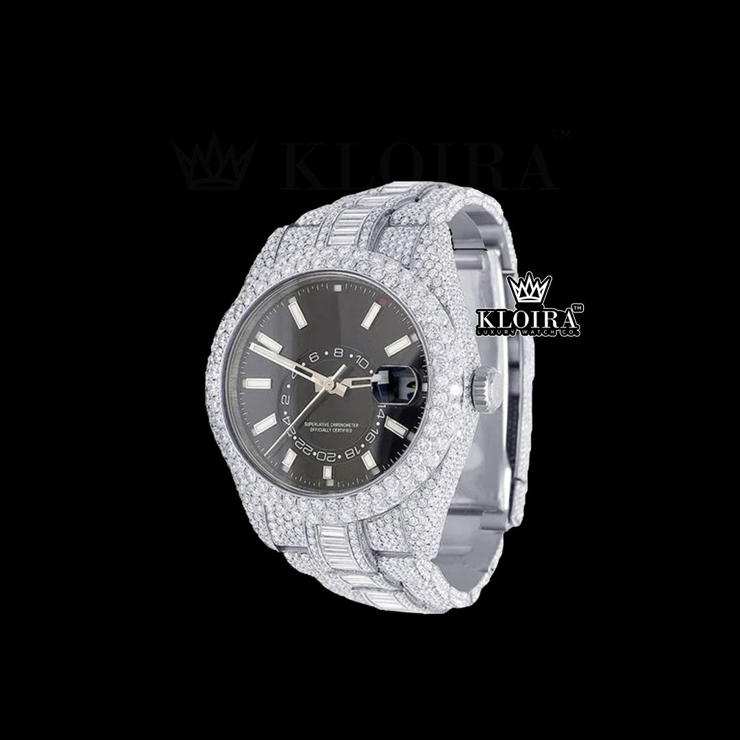 DiamondStealth Moissanite Diamond Watch 14K Gold VVS 24 Carat 42mm Front