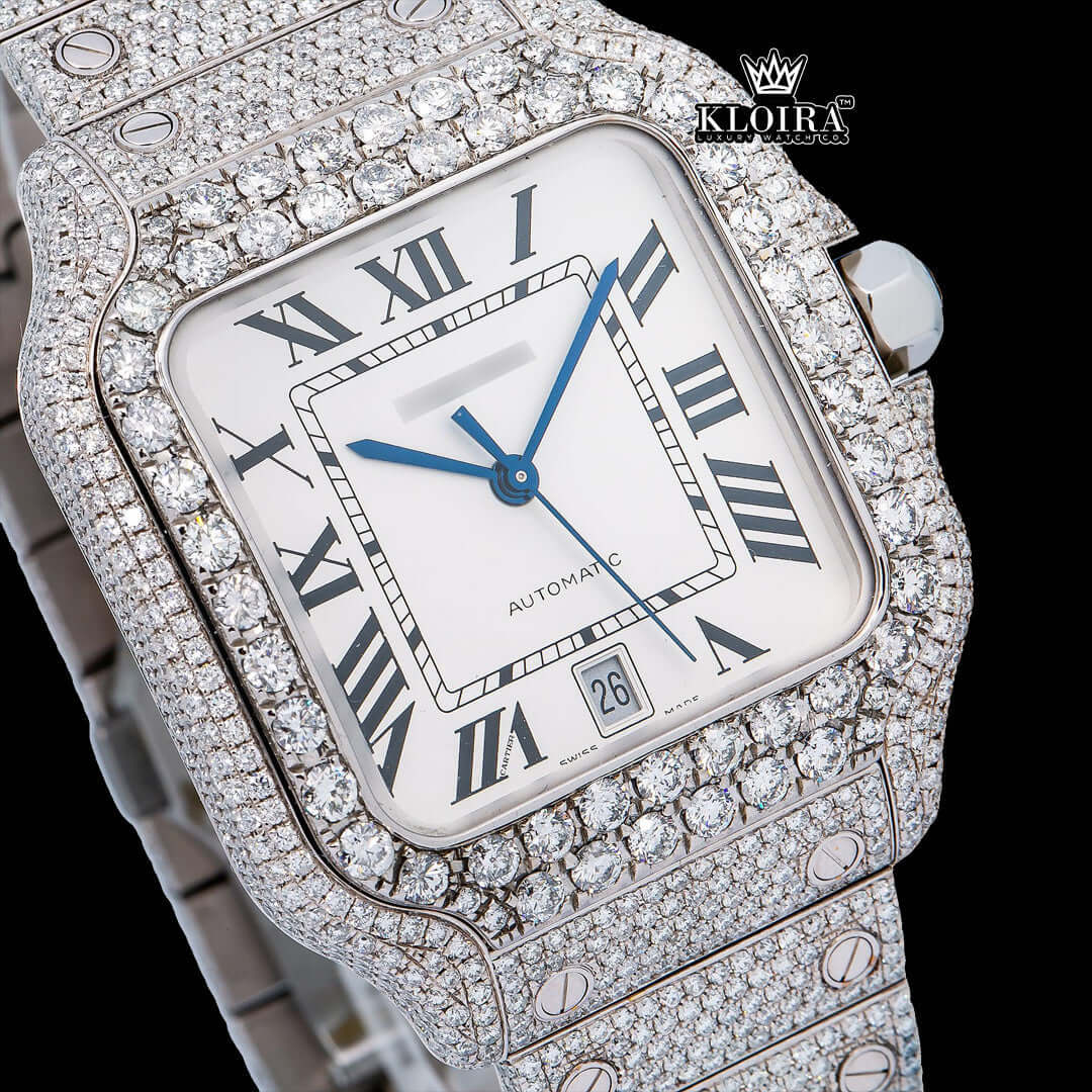 Noble Ice Moissanite Diamond Watch 14K Gold VVS 22 Carat 42mm Front