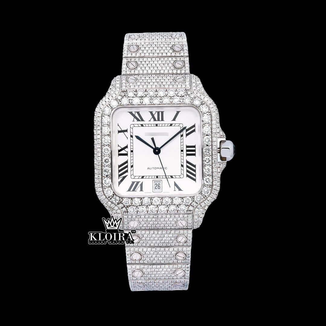 Noble Ice Moissanite Diamond Watch 14K Gold VVS 22 Carat 42mm Front