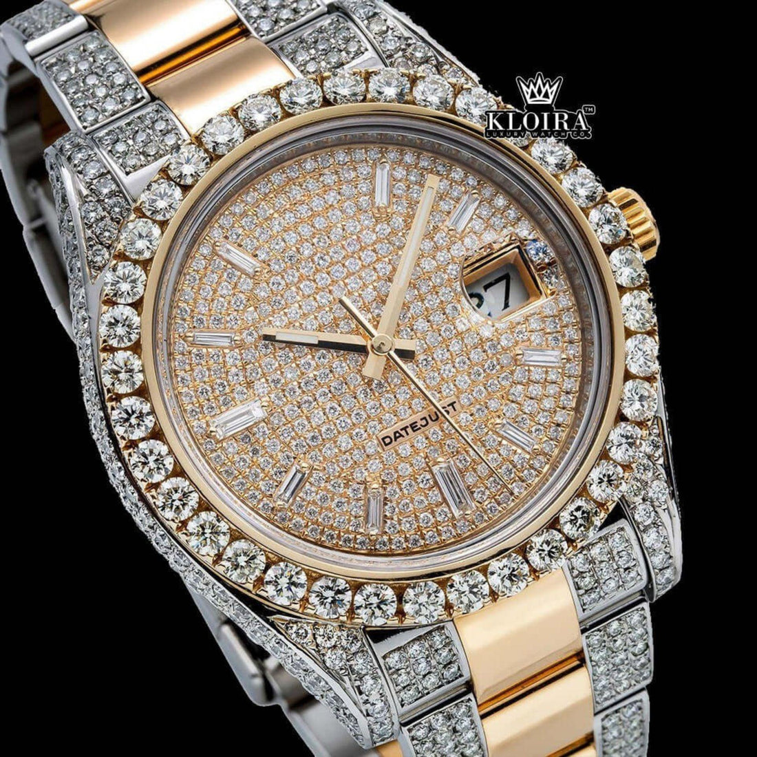 Diamond Marker Dual Tone Yellow Face Moissanite  Diamond Watch Front View