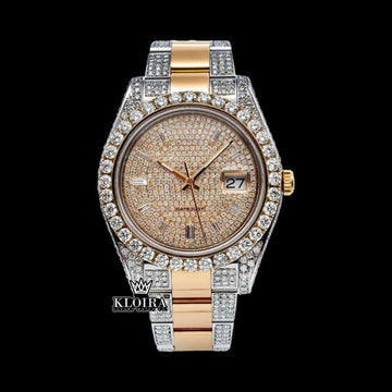 Diamond Marker Dual Tone Yellow Face Moissanite  Diamond Watch Front View