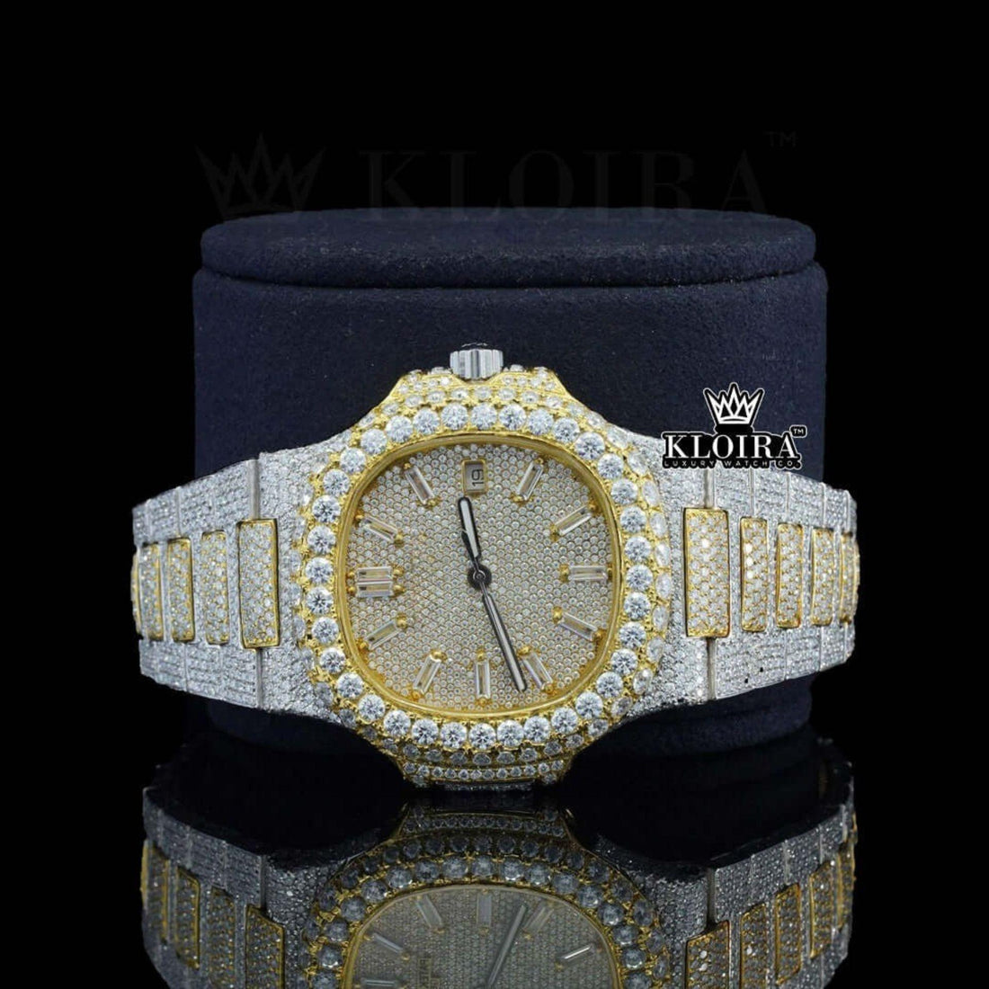 Diamond Markers Two Tone Yellow Gold Moissanite Diamond Watch Front View