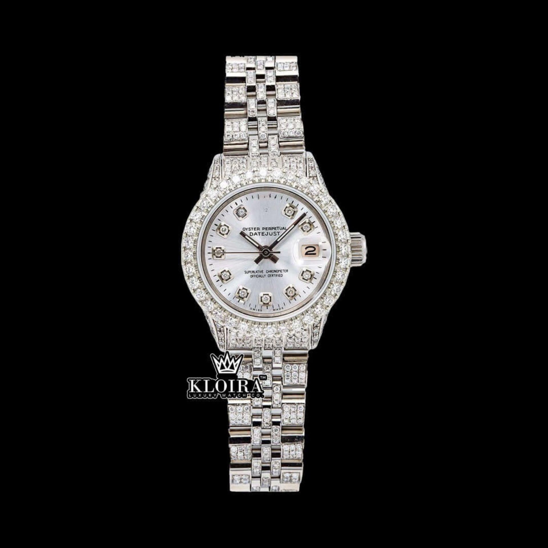Diamond Markers White Dial Fully Iced Out Moissanite Diamond Watch Front View