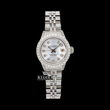 Diamond Markers White Dial Fully Iced Out Moissanite Diamond Watch Front View