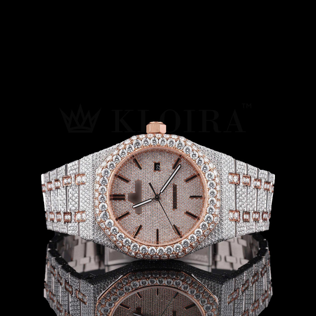 Diamond Studded Watch Rose 14K Gold VVS 20 Carat 42mm