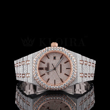 Diamond Studded Watch Rose 14K Gold VVS 20 Carat 42mm