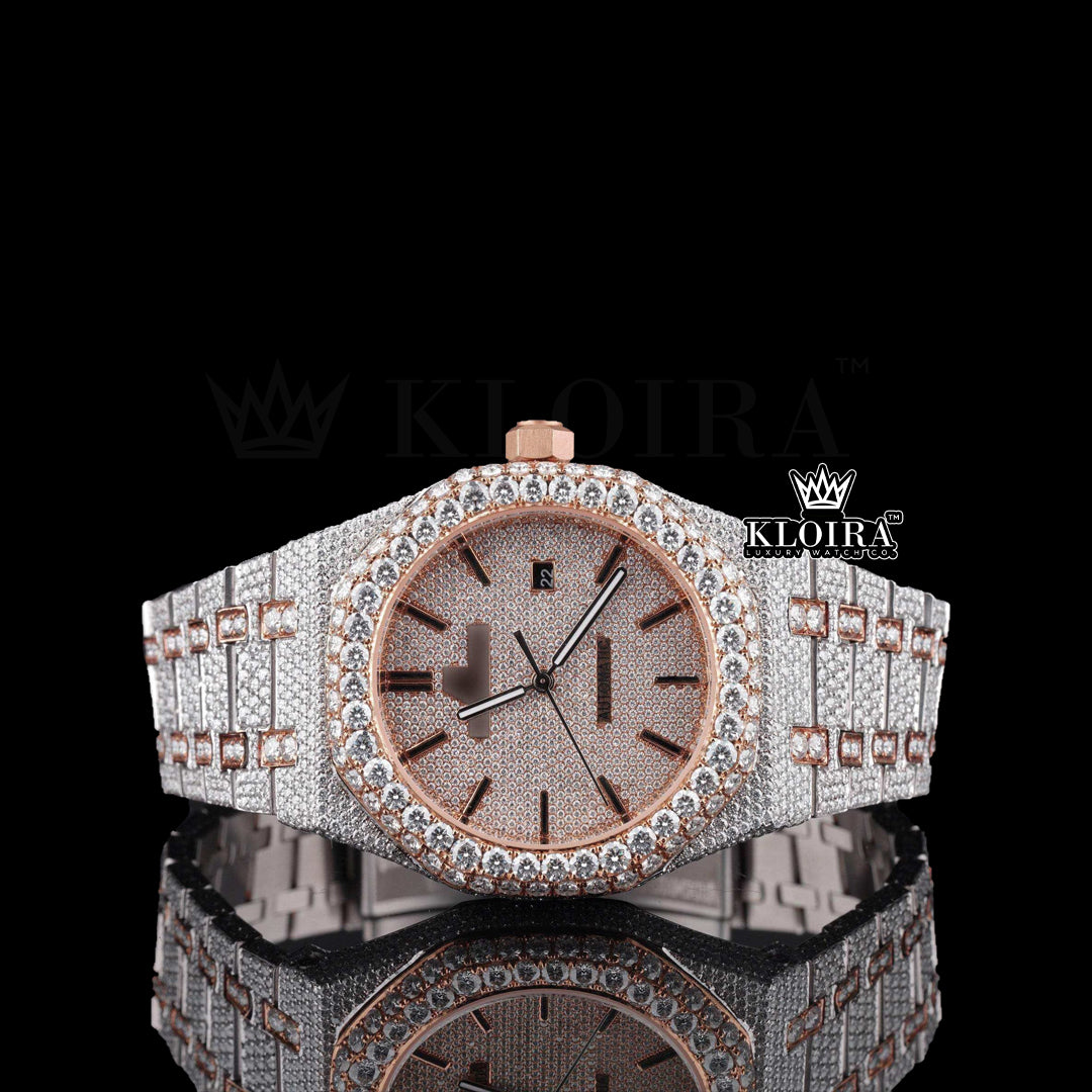 Diamond Studded Watch Rose 14K Gold VVS 20 Carat 42mm Front