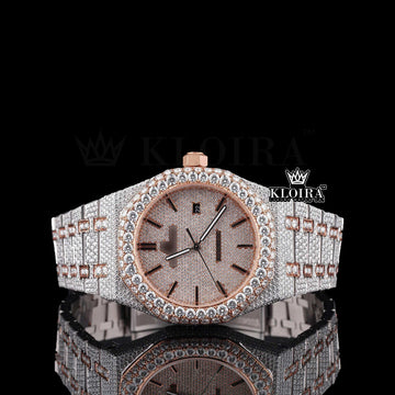 Diamond Studded Watch Rose 14K Gold VVS 20 Carat 42mm Front