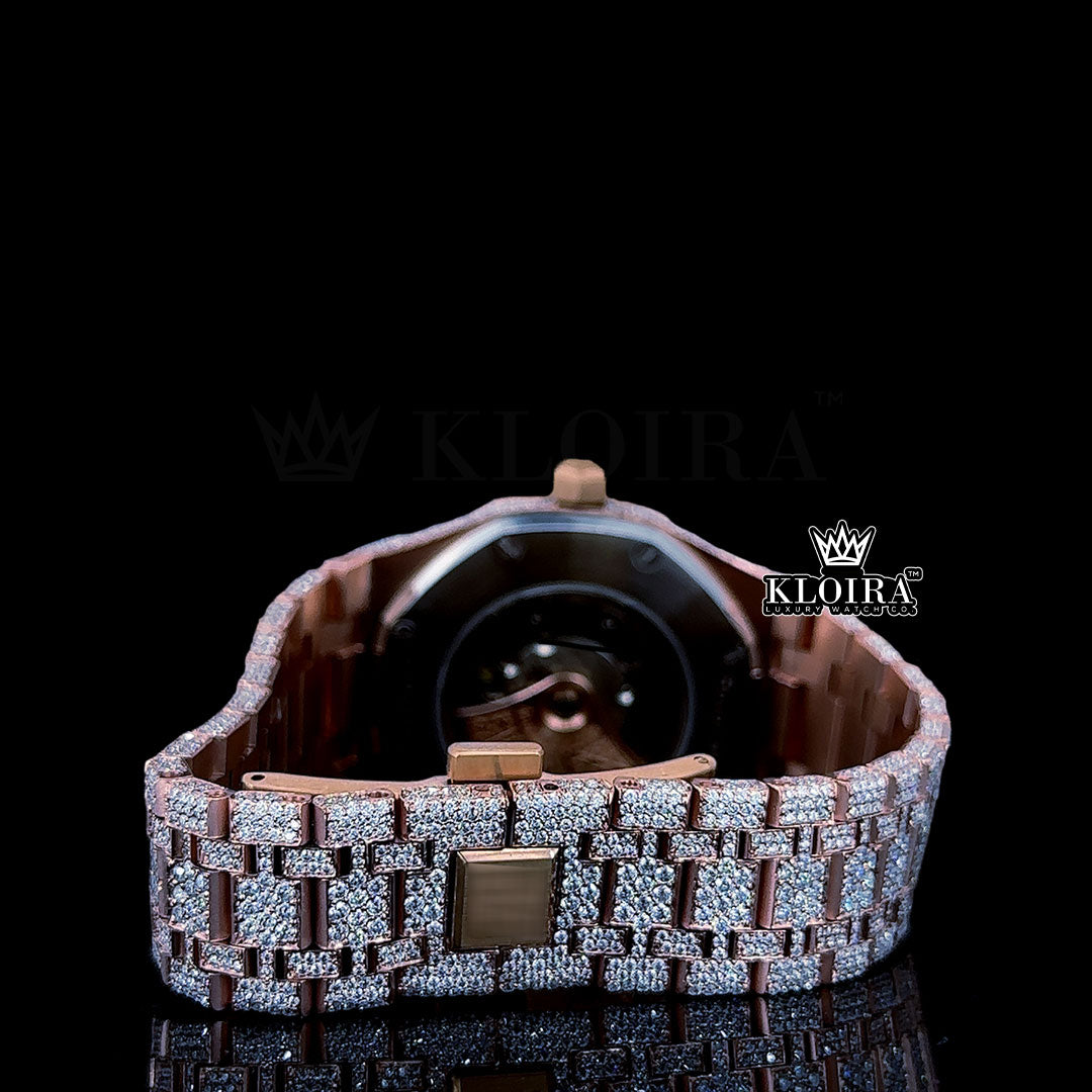 Dusky Rose Royal Oak Moissanite Diamond Watch 14K Gold VVS 29 Carat 41mm