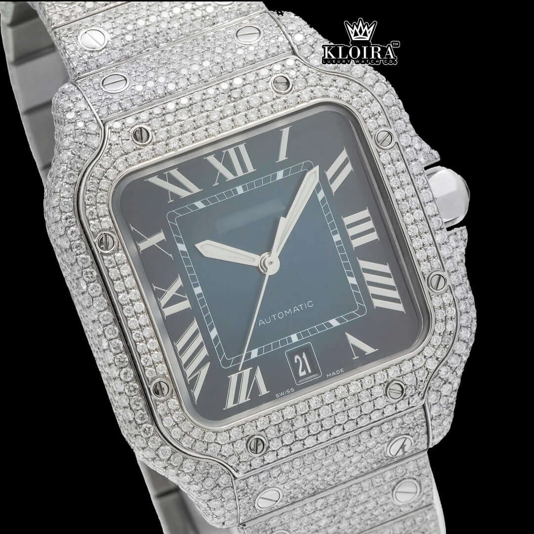 Squared Grace Moissanite Diamond Watch Silver VVS 22 Carat 42mm Men Front