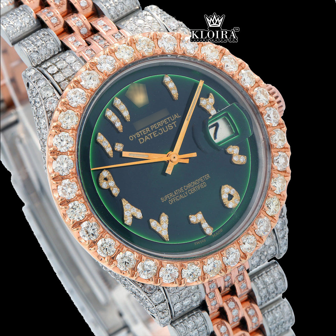 EmeraldElegance Moissanite Diamond Watch 14K Gold VVS 20 Carat 42mm Front