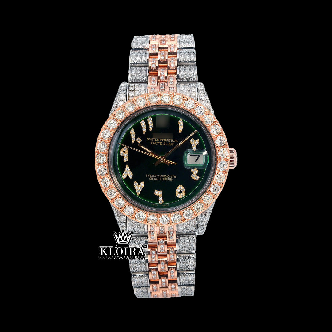 EmeraldElegance Moissanite Diamond Watch 14K Gold VVS 20 Carat 42mm Front