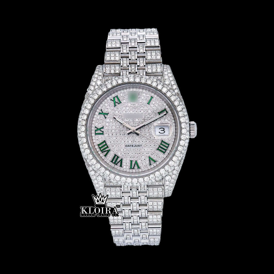 EmeraldGleam Moissanite Diamond Watch 14K Gold VVS 20 Carat 42mm Front