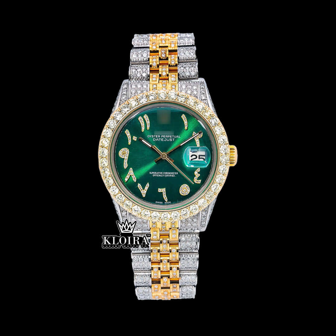 EmeraldGlow Moissanite Diamond Watch 14K Gold VVS 19 Carat 42mm Front
