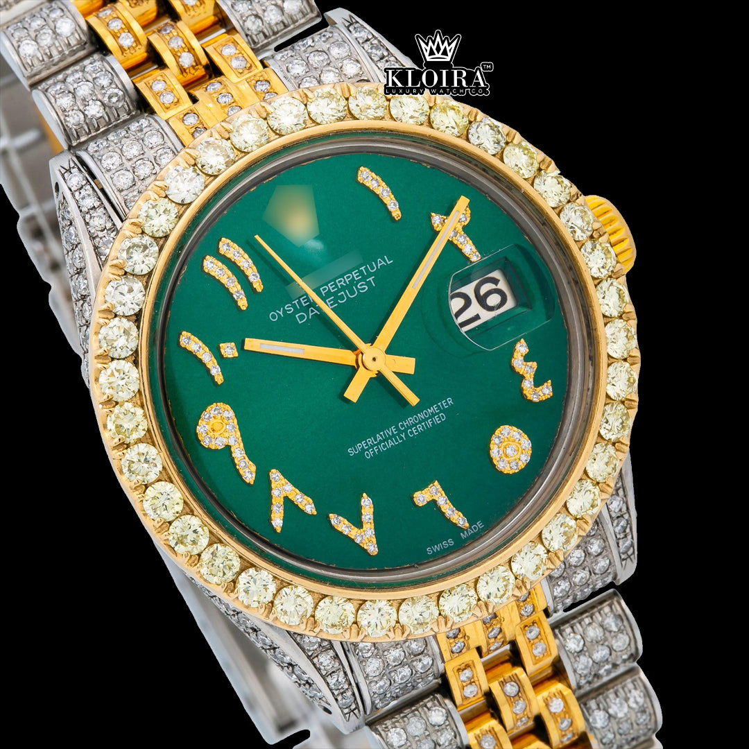 EmeraldGold Moissanite Diamond Watch 14K Gold VVS 18 Carat 42mm Front