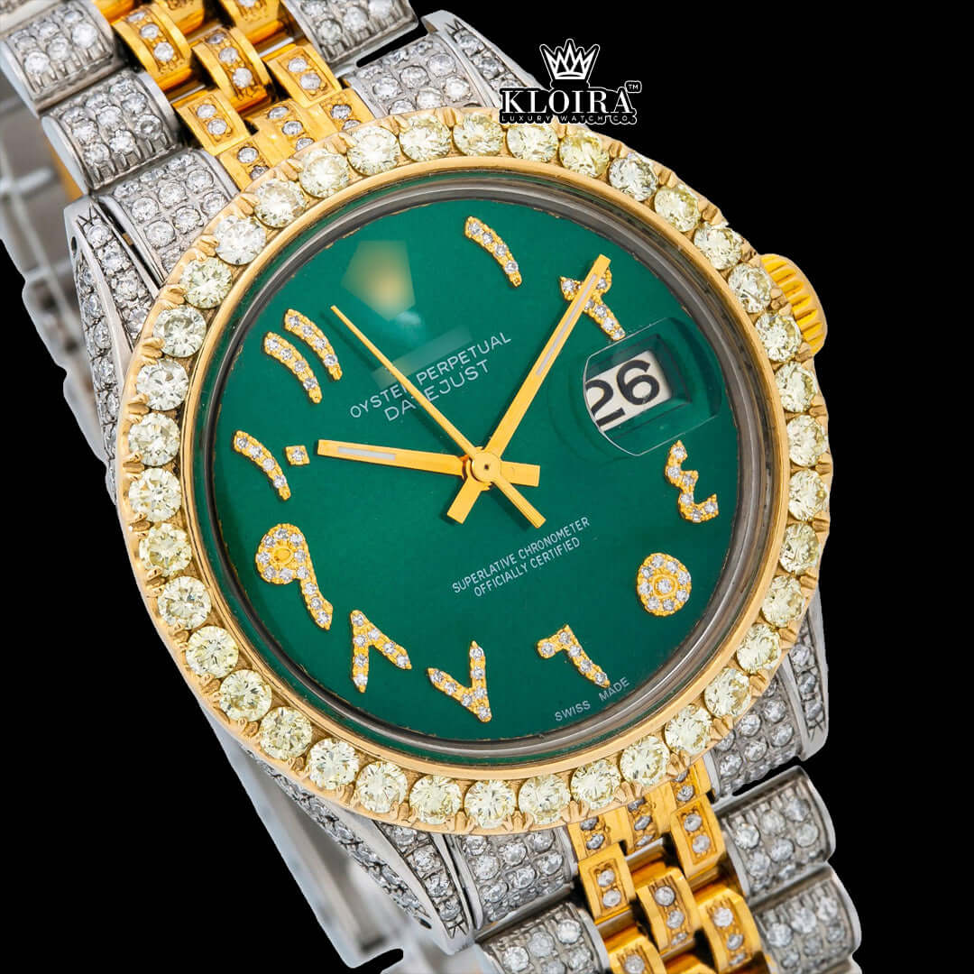 EmeraldGold Moissanite Diamond Watch 14K Gold VVS 18 Carat 42mm Front