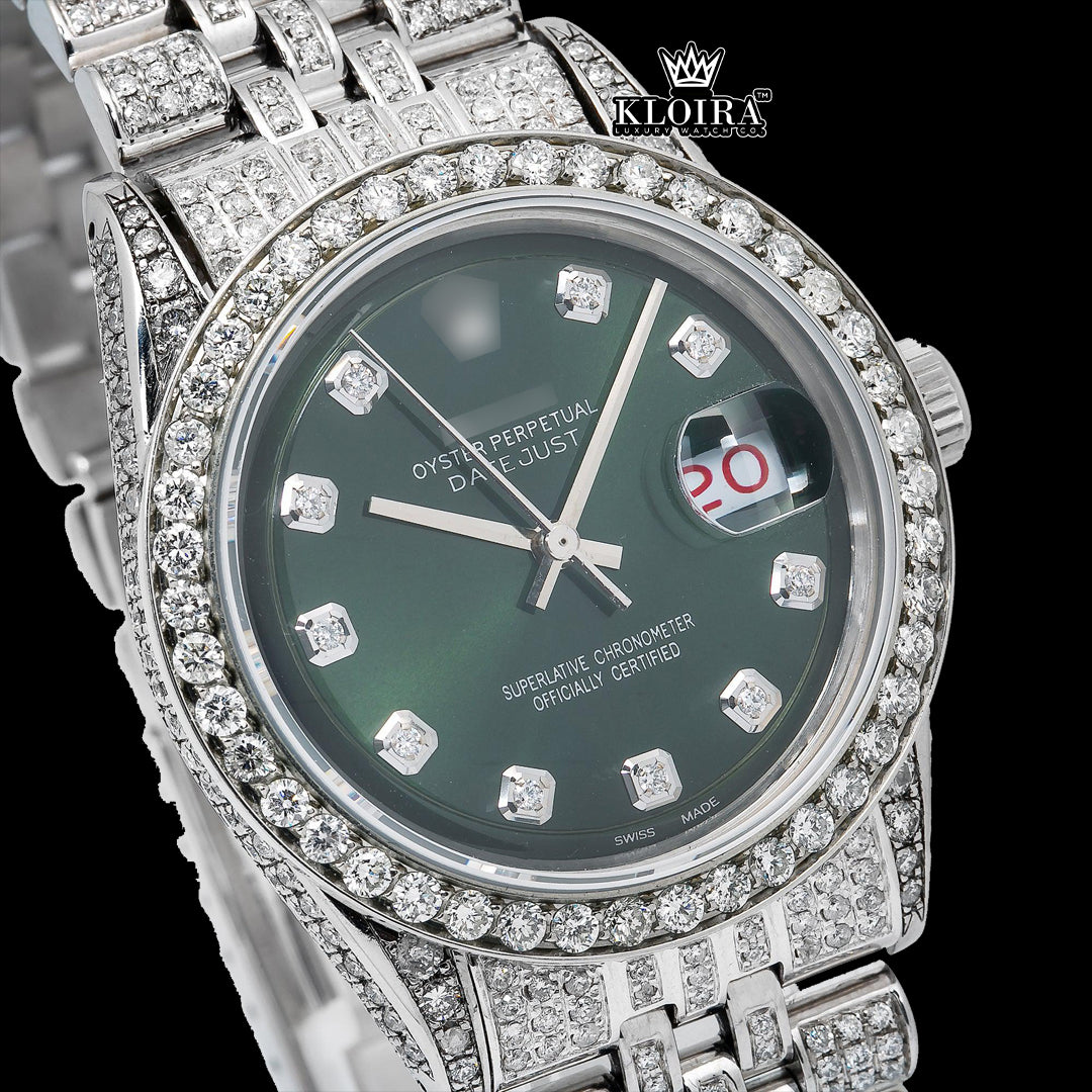EmeraldMist Moissanite Diamond Watch Silver VVS 22 Carat 42mm Men Front