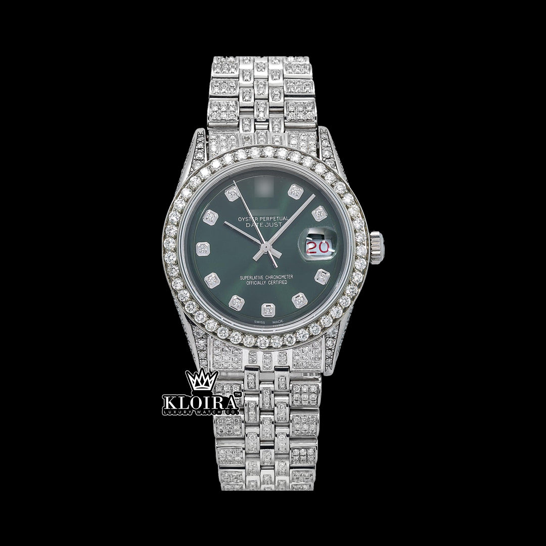EmeraldMist Moissanite Diamond Watch Silver VVS 22 Carat 42mm Men Front