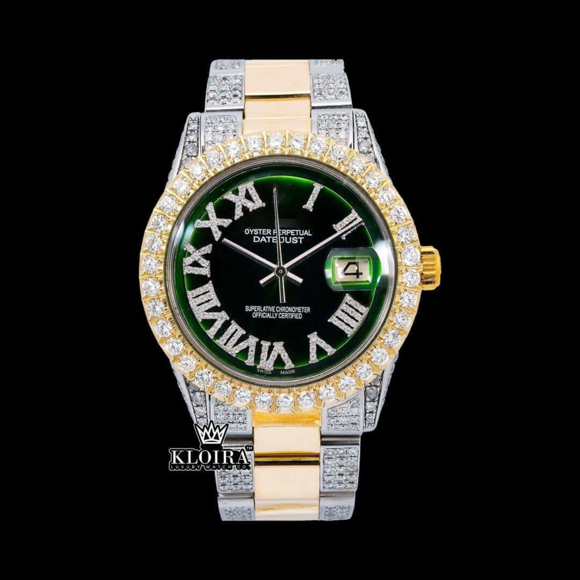 Emerald Elite Moissanite Diamond Watch 14K Gold VVS 18 Carat 42mm Front View