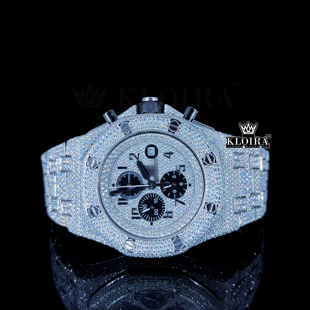Eternal Night Royal Oak Moissanite Diamond Watch 14K Gold VVS 30 Carat 41mm Front